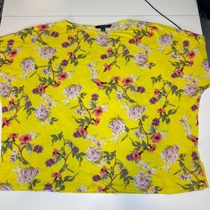 Lauren Ralph Lauren Yellow Tee with Pink Floral Accents Dolman Sleeves Size 1X
